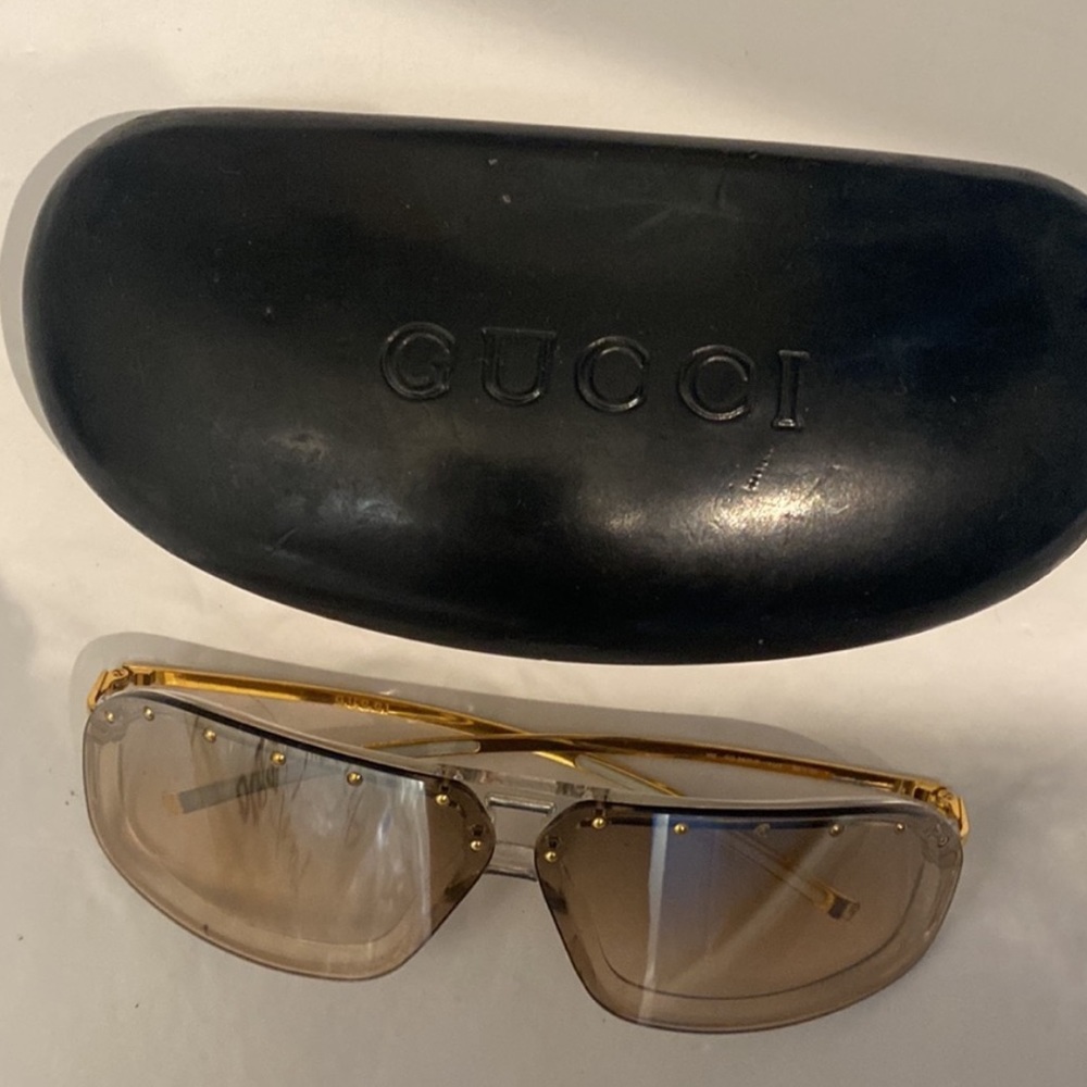 Gucci Beige Rimless Sunglasses✨Studded Shield gradient Sheer Bronze Aviators y2k - Picture 4 of 10